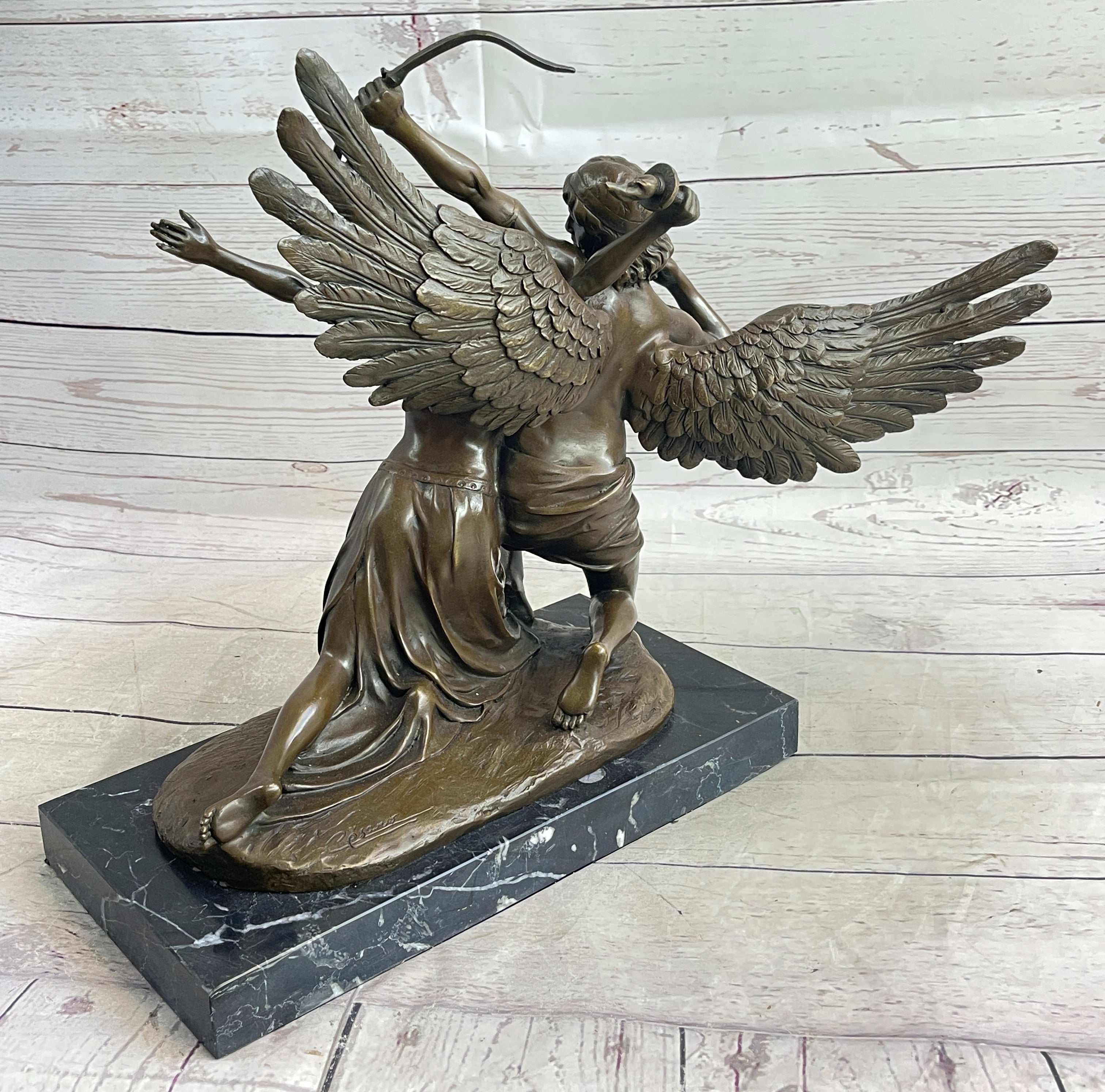 Bronze Sculpture of Winged Lovers Zephyrus & Psyche on Marble Base