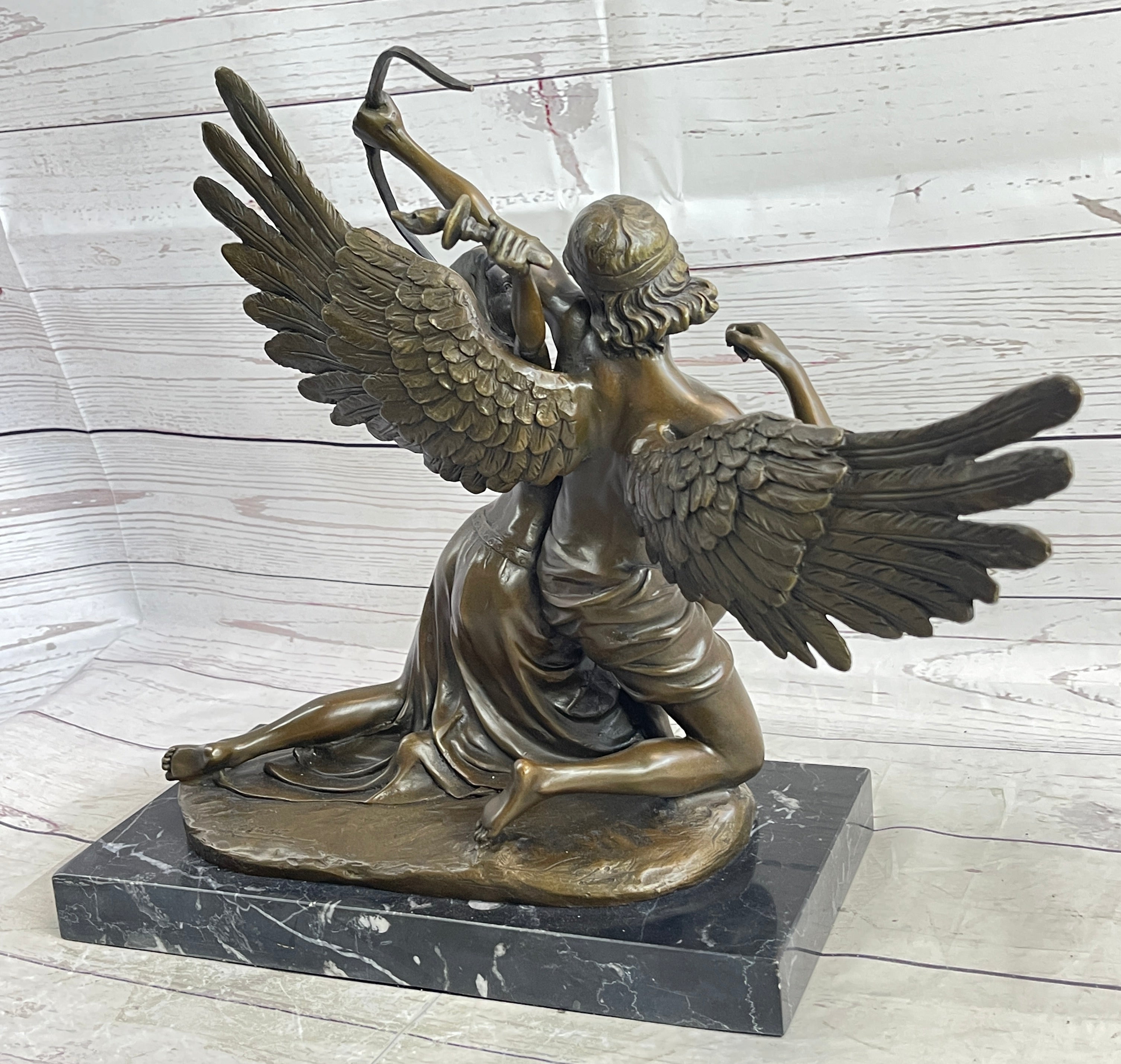 Bronze Sculpture of Winged Lovers Zephyrus & Psyche on Marble Base