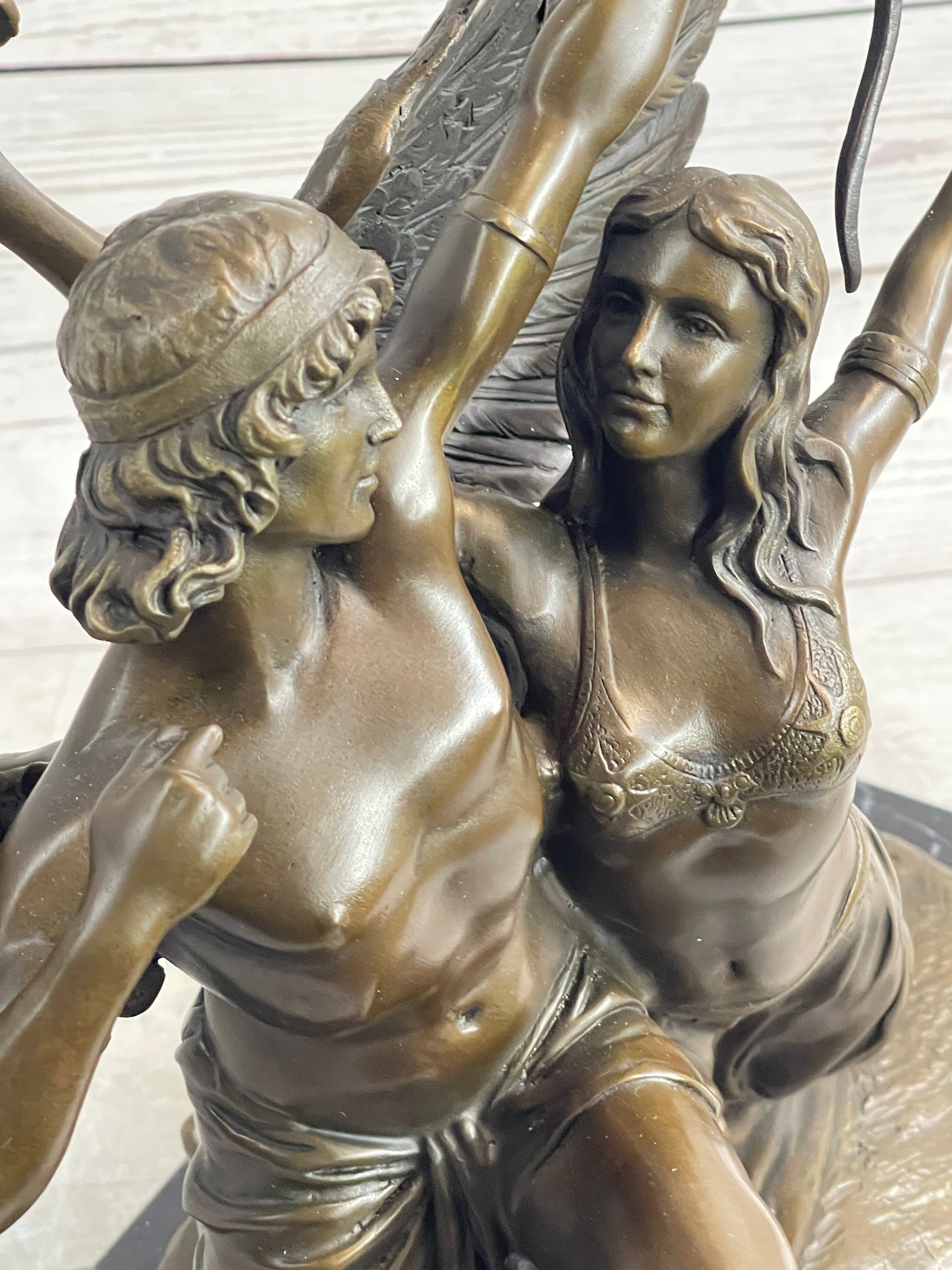 Bronze Sculpture of Winged Lovers Zephyrus & Psyche on Marble Base