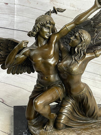 Bronze Sculpture of Winged Lovers Zephyrus & Psyche on Marble Base