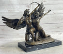Bronze Sculpture of Winged Lovers Zephyrus & Psyche on Marble Base