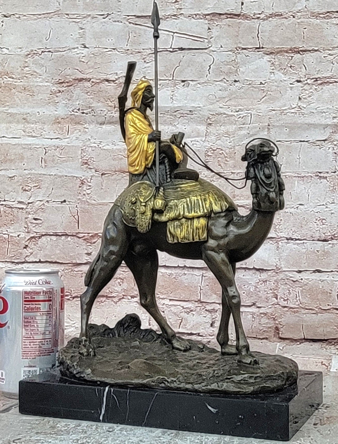 Genuine Bronze Sculpture Figure Dromedary Camel Arab Man Rider Figurine