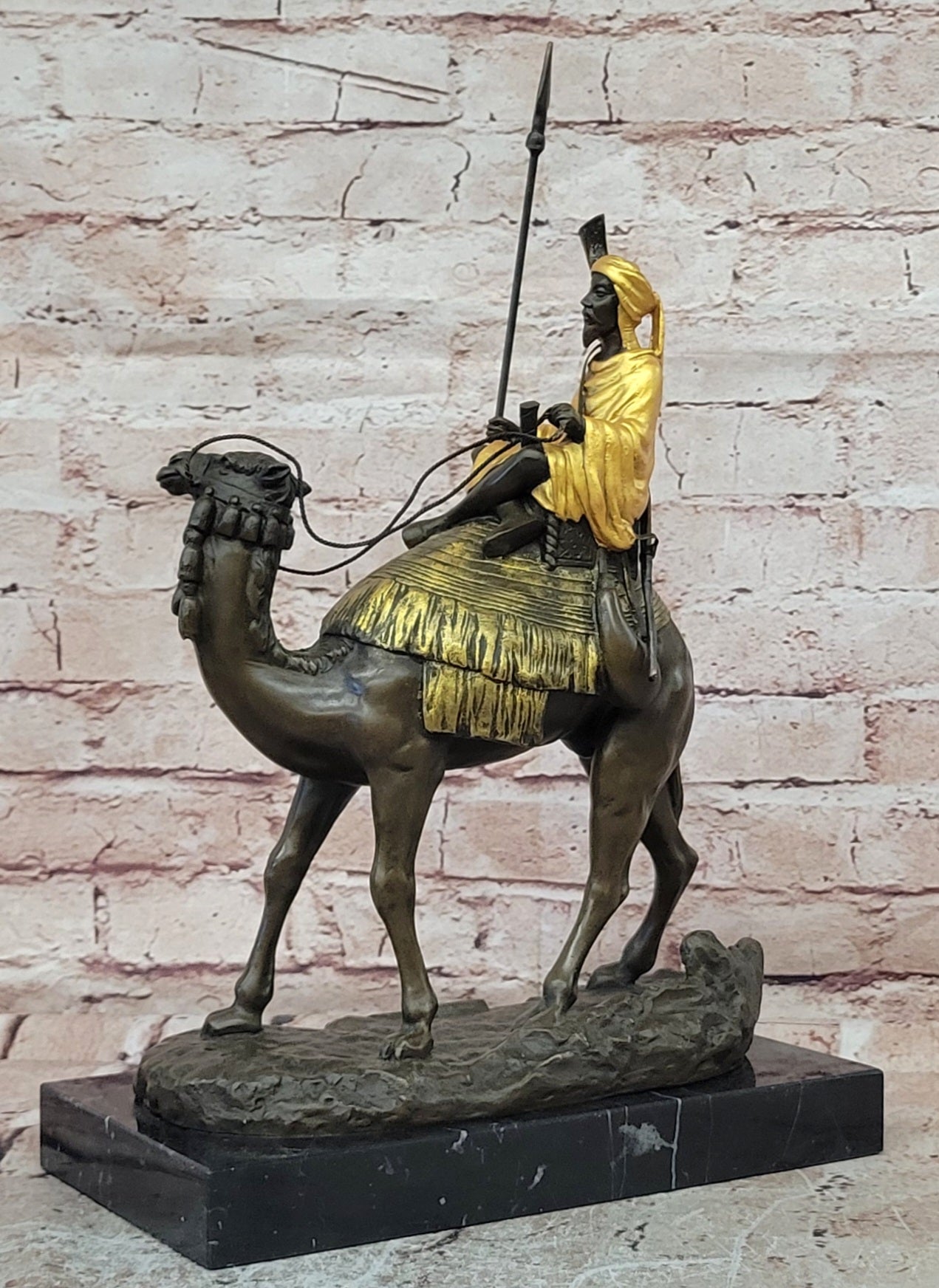 Genuine Bronze Sculpture Figure Dromedary Camel Arab Man Rider Figurine