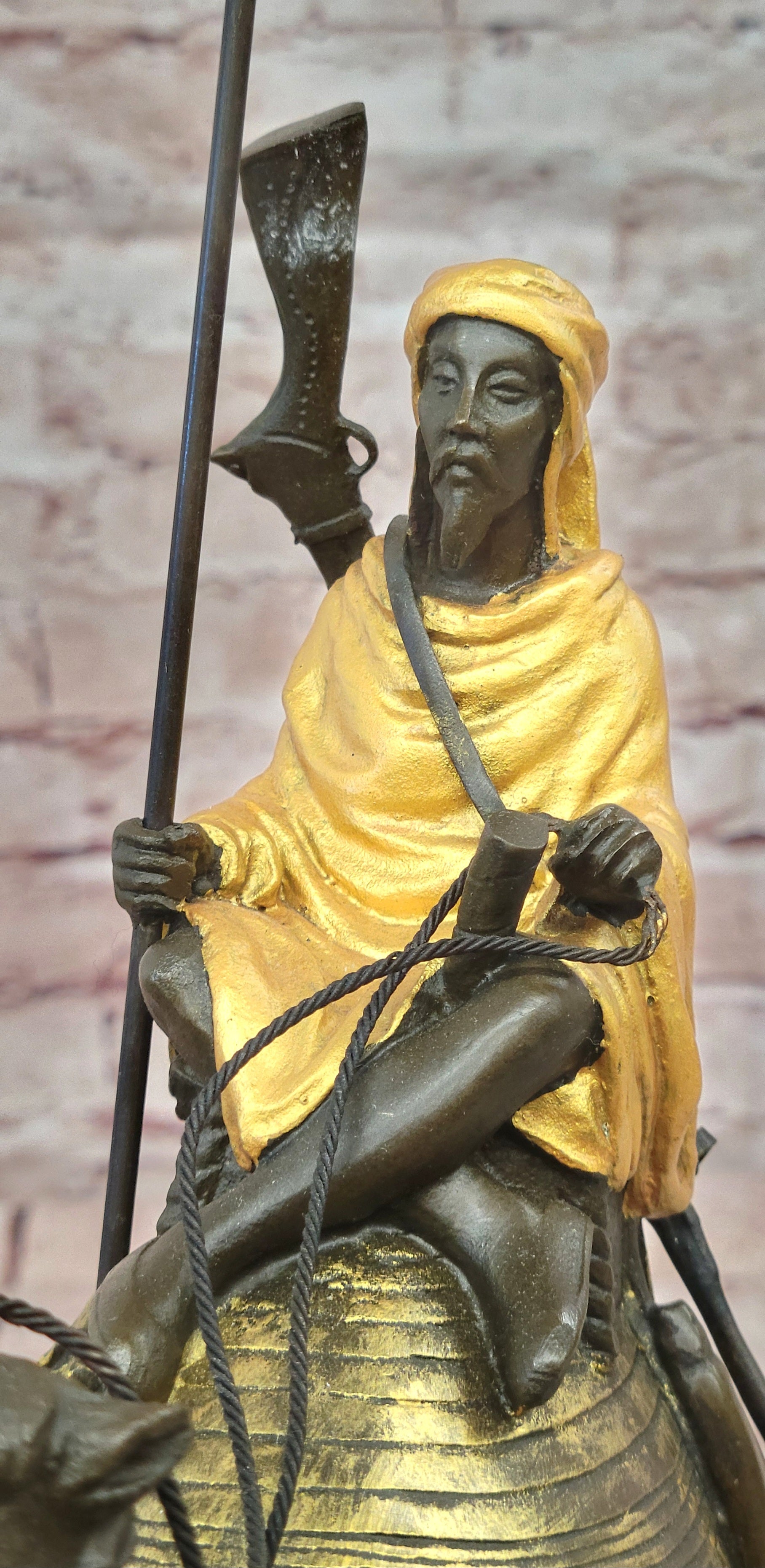 Genuine Bronze Sculpture Figure Dromedary Camel Arab Man Rider Figurine