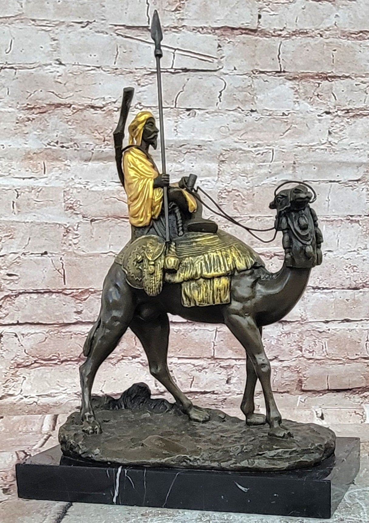 Genuine Bronze Sculpture Figure Dromedary Camel Arab Man Rider Figurine