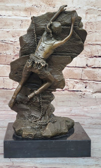 Female Rock Climber Bouldering Bronze Sculpture