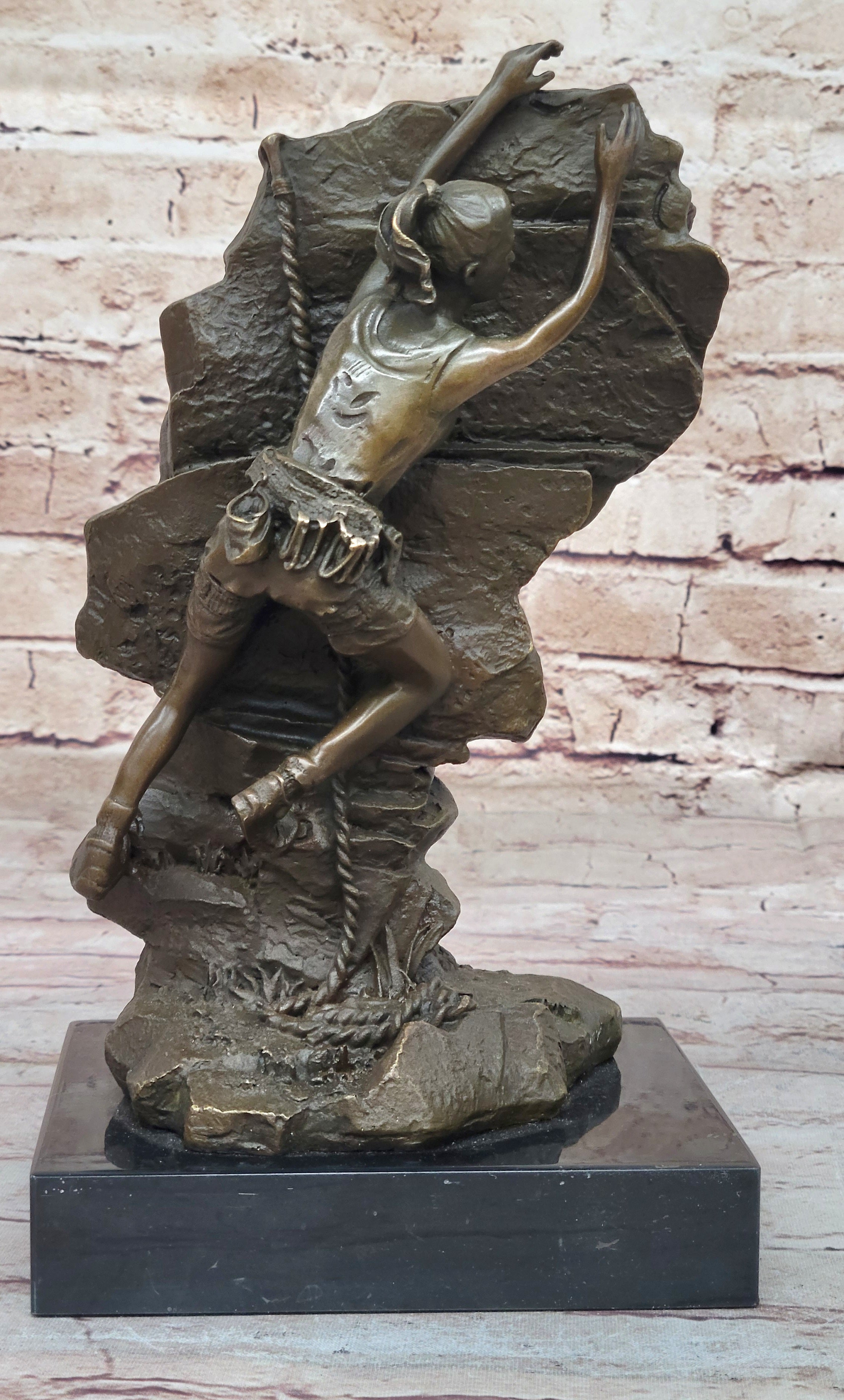 Female Rock Climber Bouldering Bronze Sculpture
