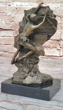 Female Rock Climber Bouldering Bronze Sculpture