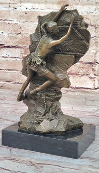 Female Rock Climber Bouldering Bronze Sculpture