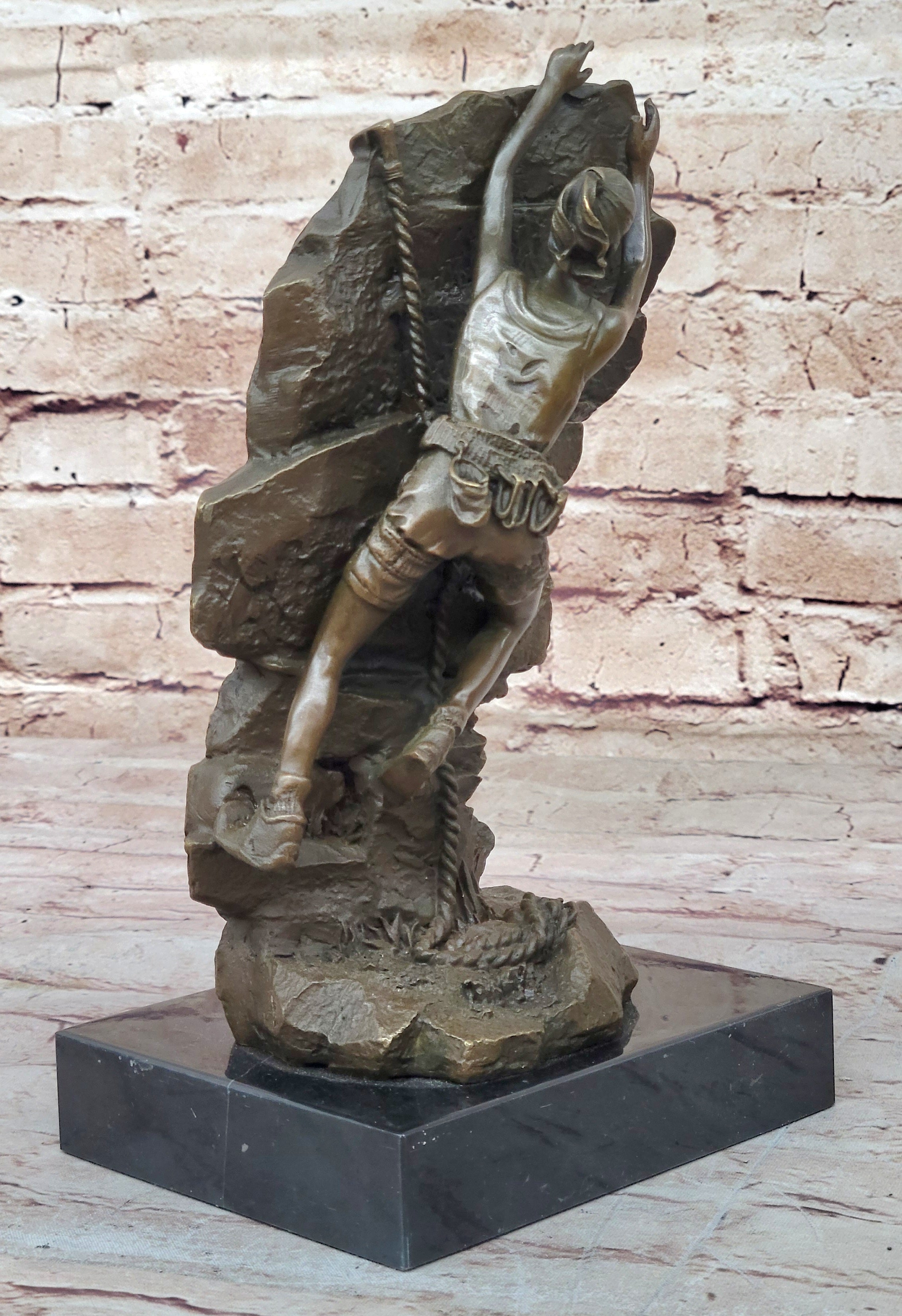 Female Rock Climber Bouldering Bronze Sculpture