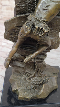 Female Rock Climber Bouldering Bronze Sculpture