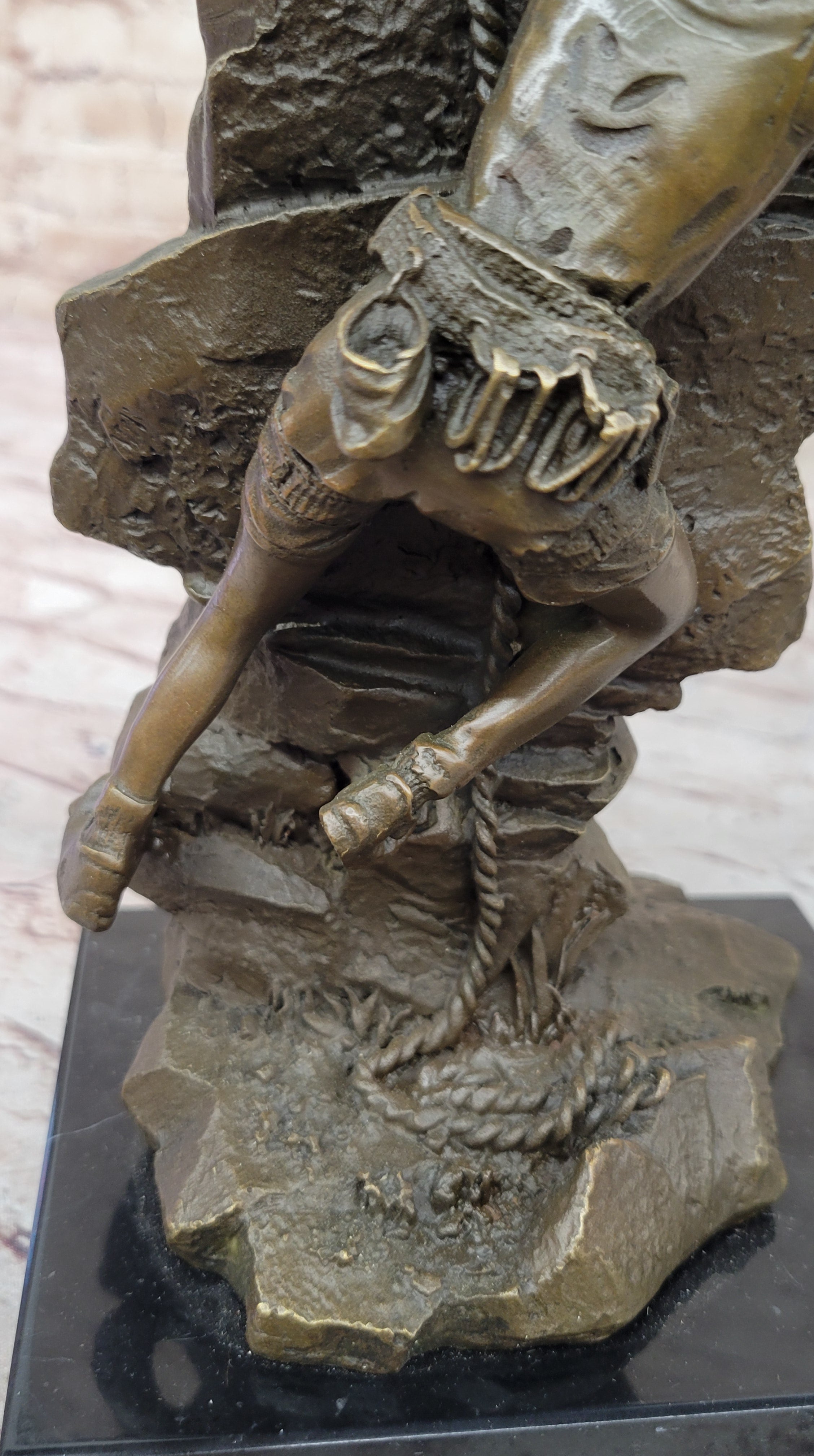 Female Rock Climber Bouldering Bronze Sculpture