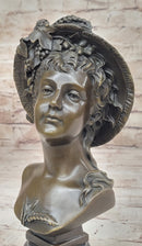 Signed Carrier Elegant Sexy Nude Girl Bronze Sculpture Bust Art Nouveau Decor