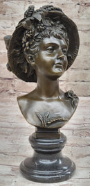 Signed Carrier Elegant Sexy Nude Girl Bronze Sculpture Bust Art Nouveau Decor