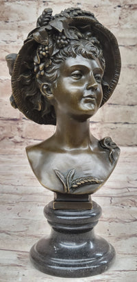 Signed Carrier Elegant Sexy Nude Girl Bronze Sculpture Bust Art Nouveau Decor