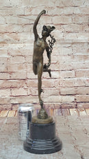 Giambalogna Nude Flying Mercury Hermes w/ Caduceus Bronze Sculpture Statue Figure Marble Base