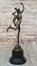 Giambalogna Nude Flying Mercury Hermes w/ Caduceus Bronze Sculpture Statue Figure Marble Base