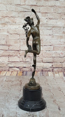 Giambalogna Nude Flying Mercury Hermes w/ Caduceus Bronze Sculpture Statue Figure Marble Base