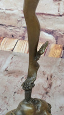 Giambalogna Nude Flying Mercury Hermes w/ Caduceus Bronze Sculpture Statue Figure Marble Base
