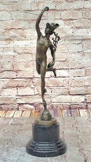 Giambalogna Nude Flying Mercury Hermes w/ Caduceus Bronze Sculpture Statue Figure Marble Base