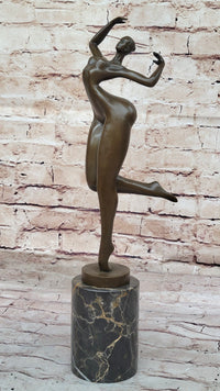 Nude Curvy Female Dancer Figure Bronze Sculpture Modern Art on Marble Base