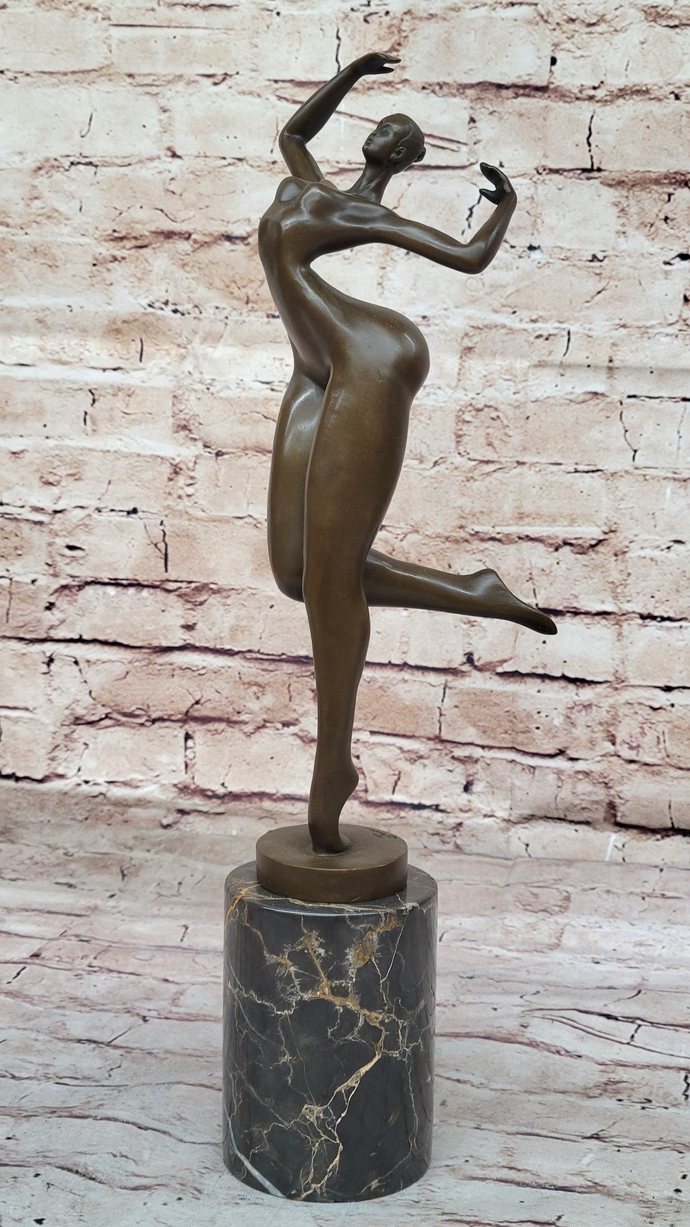 Nude Curvy Female Dancer Figure Bronze Sculpture Modern Art on Marble Base