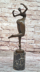 Nude Curvy Female Dancer Figure Bronze Sculpture Modern Art on Marble Base