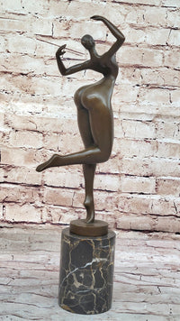 Nude Curvy Female Dancer Figure Bronze Sculpture Modern Art on Marble Base