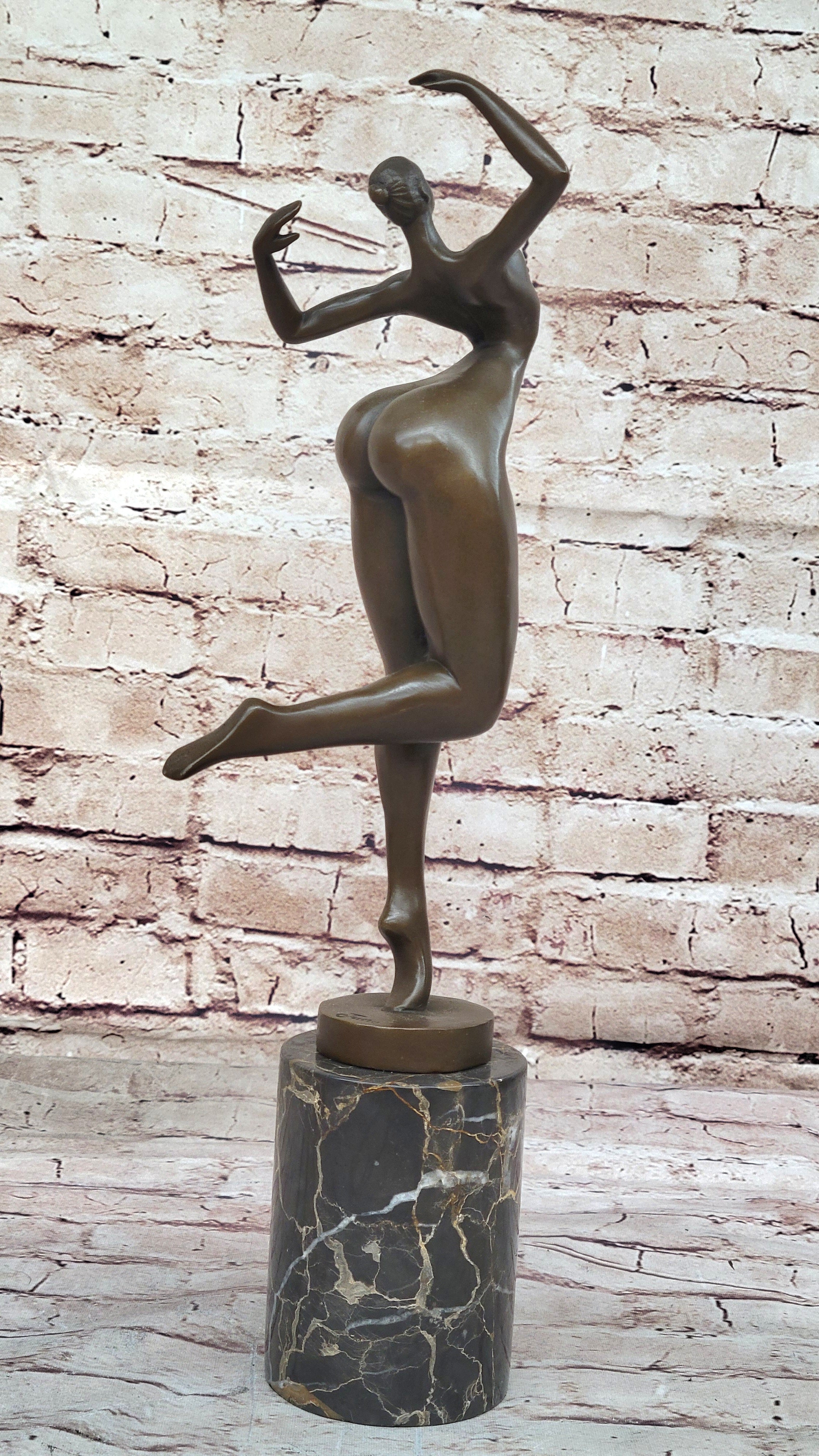 Nude Curvy Female Dancer Figure Bronze Sculpture Modern Art on Marble Base