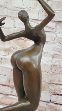 Nude Curvy Female Dancer Figure Bronze Sculpture Modern Art on Marble Base