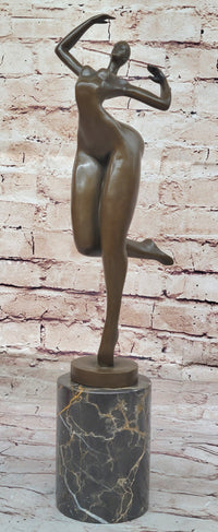 Nude Curvy Female Dancer Figure Bronze Sculpture Modern Art on Marble Base