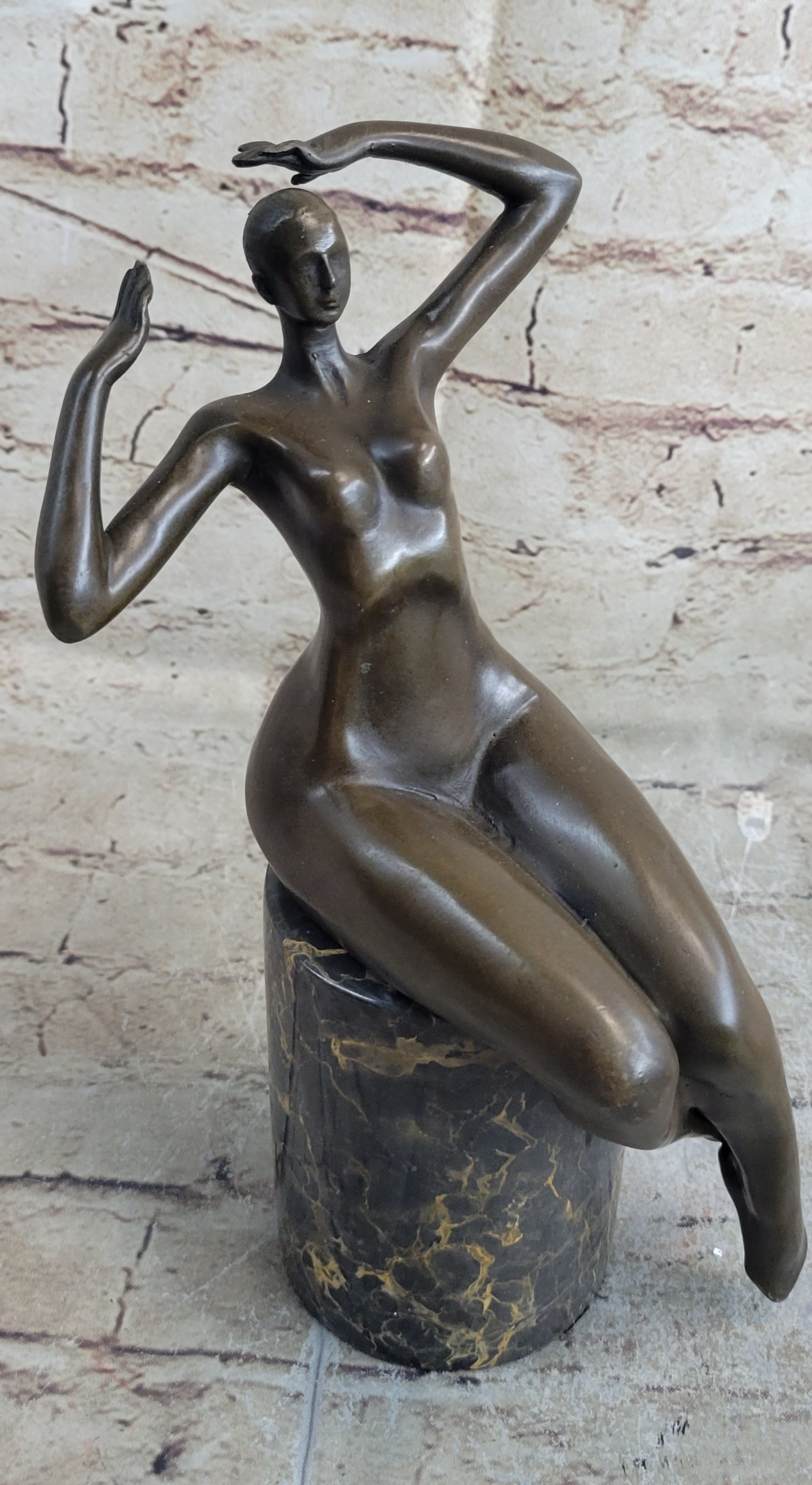 SIGNED JUNO BRONZE SCULPTURE CUBISM NUDE GIRL ABSTRACT MODERN ART STATUE FIGURE