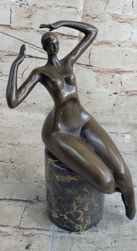 SIGNED JUNO BRONZE SCULPTURE CUBISM NUDE GIRL ABSTRACT MODERN ART STATUE FIGURE