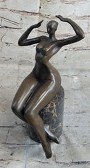 SIGNED JUNO BRONZE SCULPTURE CUBISM NUDE GIRL ABSTRACT MODERN ART STATUE FIGURE