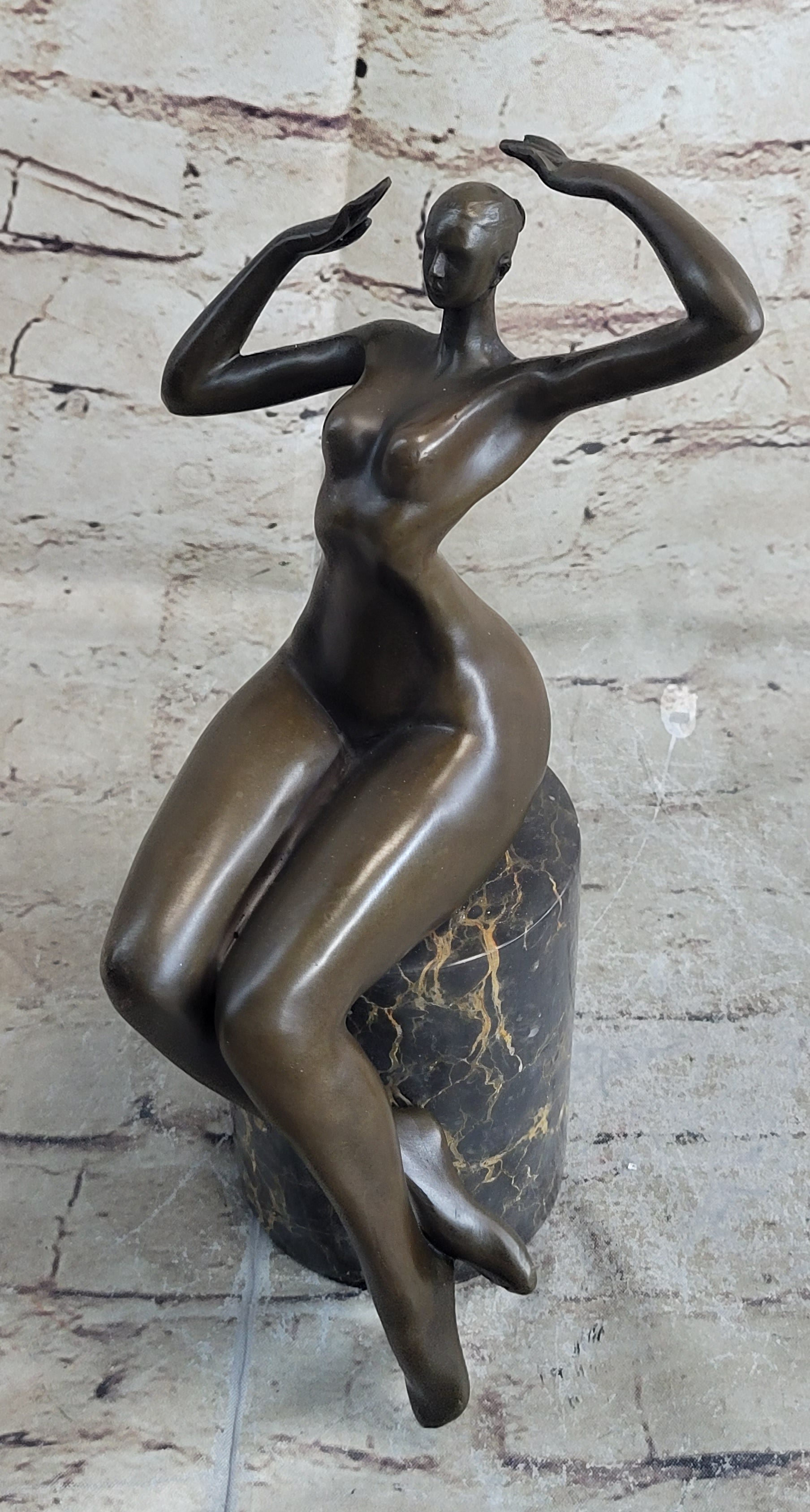 SIGNED JUNO BRONZE SCULPTURE CUBISM NUDE GIRL ABSTRACT MODERN ART STATUE FIGURE