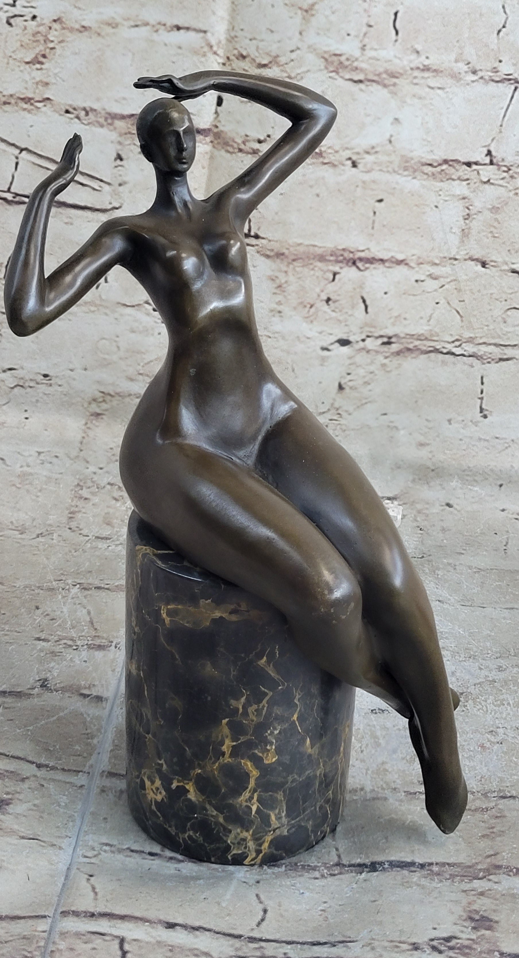 SIGNED JUNO BRONZE SCULPTURE CUBISM NUDE GIRL ABSTRACT MODERN ART STATUE FIGURE