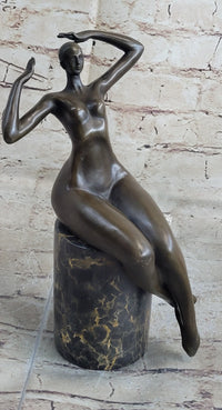 SIGNED JUNO BRONZE SCULPTURE CUBISM NUDE GIRL ABSTRACT MODERN ART STATUE FIGURE