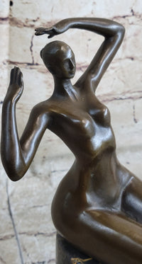 SIGNED JUNO BRONZE SCULPTURE CUBISM NUDE GIRL ABSTRACT MODERN ART STATUE FIGURE