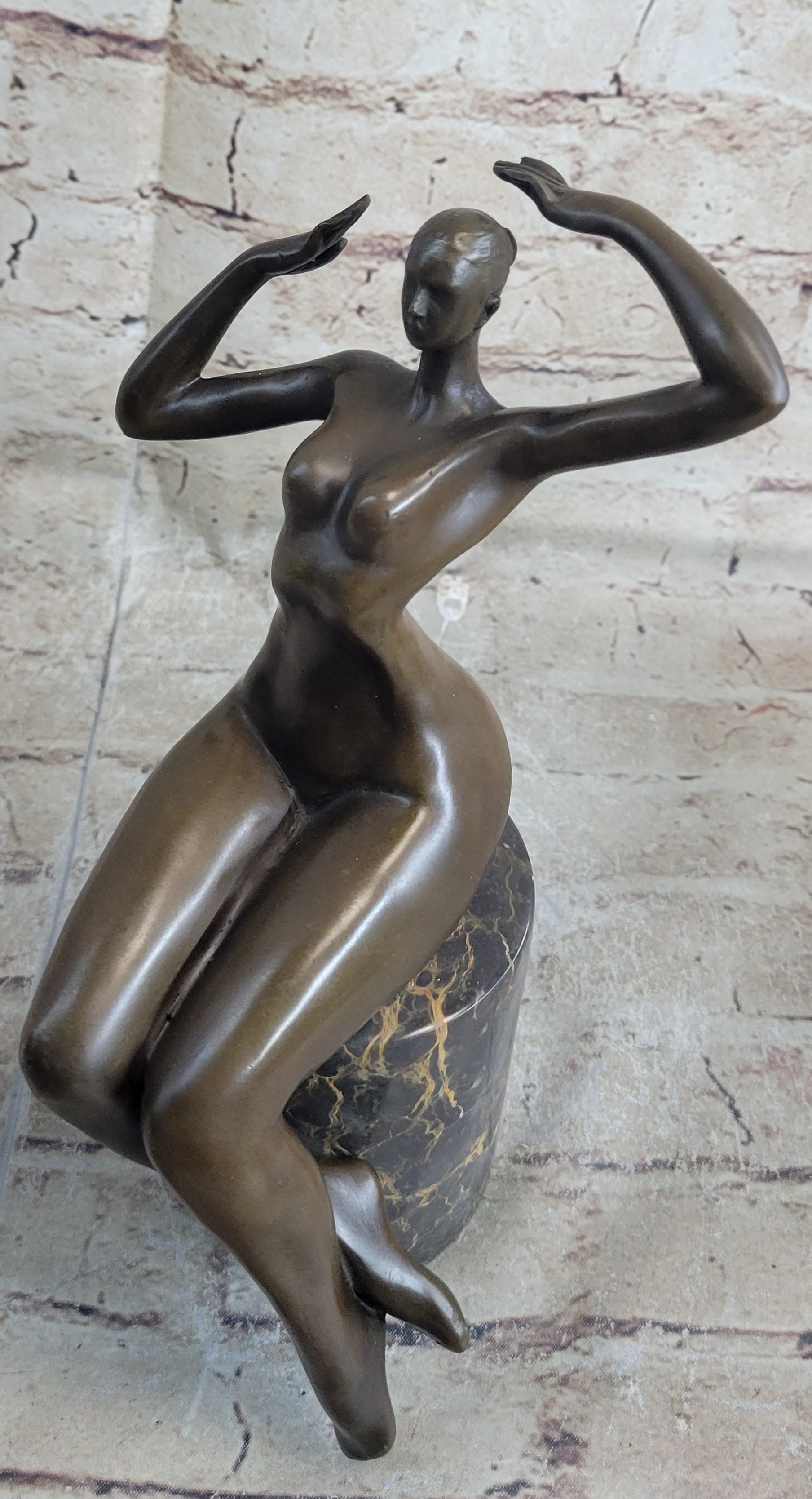 SIGNED JUNO BRONZE SCULPTURE CUBISM NUDE GIRL ABSTRACT MODERN ART STATUE FIGURE
