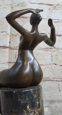 SIGNED JUNO BRONZE SCULPTURE CUBISM NUDE GIRL ABSTRACT MODERN ART STATUE FIGURE