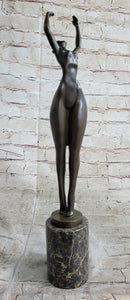 Hot Cast Bronze Curvy Figurative Sexy Girl Sculpture on Marble Base by Juno