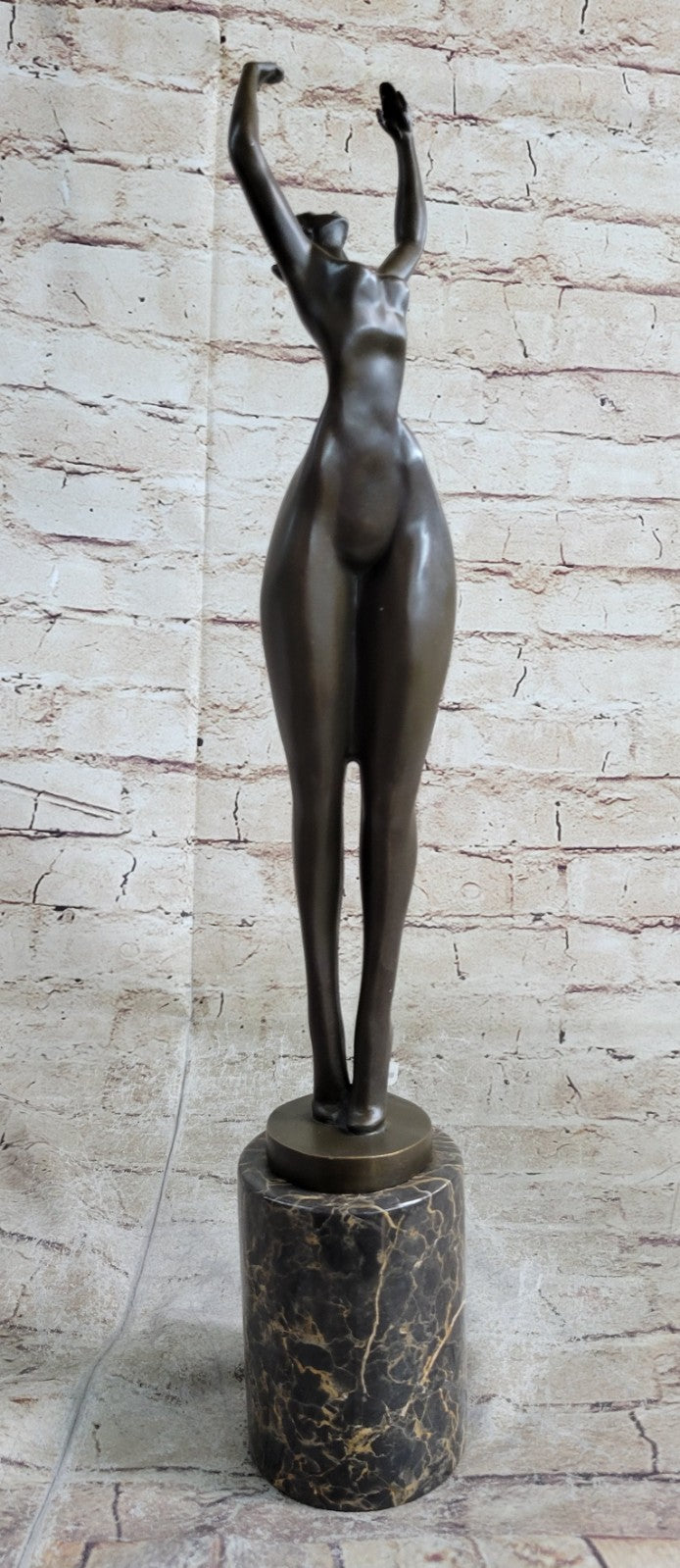 Hot Cast Bronze Curvy Figurative Sexy Girl Sculpture on Marble Base by Juno