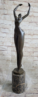 Hot Cast Bronze Curvy Figurative Sexy Girl Sculpture on Marble Base by Juno