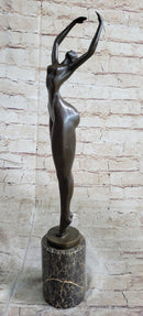 Hot Cast Bronze Curvy Figurative Sexy Girl Sculpture on Marble Base by Juno