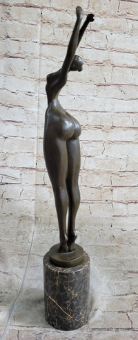 Hot Cast Bronze Curvy Figurative Sexy Girl Sculpture on Marble Base by Juno