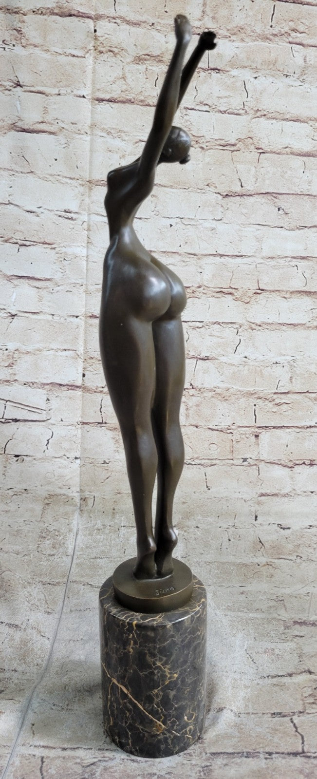 Hot Cast Bronze Curvy Figurative Sexy Girl Sculpture on Marble Base by Juno