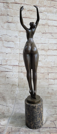 Hot Cast Bronze Curvy Figurative Sexy Girl Sculpture on Marble Base by Juno
