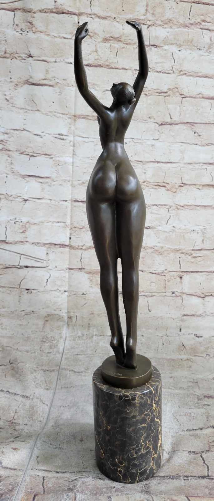 Hot Cast Bronze Curvy Figurative Sexy Girl Sculpture on Marble Base by Juno