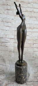Hot Cast Bronze Curvy Figurative Sexy Girl Sculpture on Marble Base by Juno