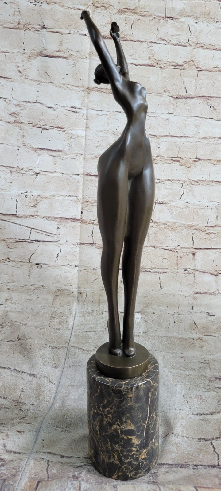 Hot Cast Bronze Curvy Figurative Sexy Girl Sculpture on Marble Base by Juno